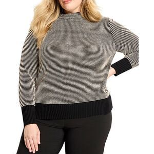 Nic+Zoe Womens  Plus Funnel Neck Pixel Knit Sweater, Black